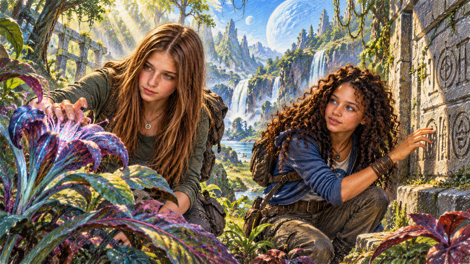 Alexandra and Robin exploring an alien world